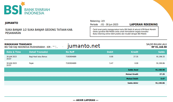 Contoh Rekening Koran Bsi E Statement Bsi Mobile